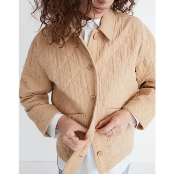 Madewell Quilted Lightspun Cropped Shirt-Jacket XS Desert Dune - Picture 2 of 12